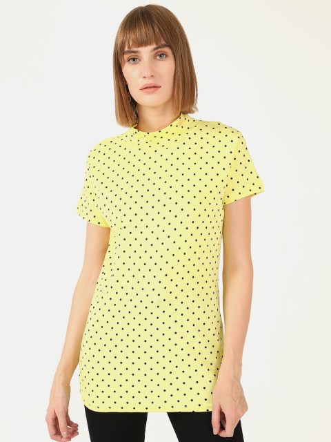 

V2 Value & Variety Yellow & Black Polka Dots Printed Chambray Regular Top