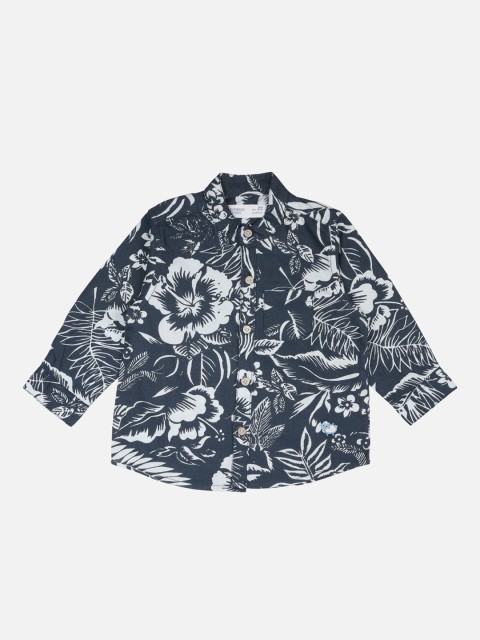 

ZERO THREE Boys Navy Blue Regular Fit Printed Cotton Casual Shirt
