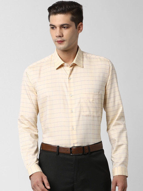 

Peter England Men Yellow Regular Fit Checked Pure Cotton Semiformal Shirt