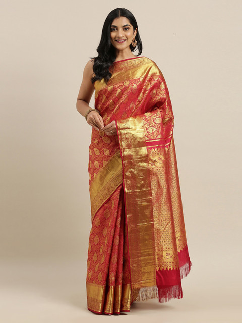 

The Chennai Silks Red & Gold-Toned Pure Silk Woven Design Kanjeevaram Saree