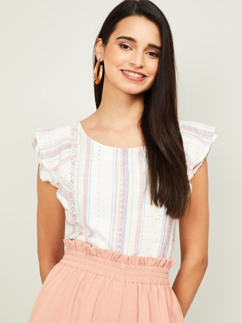 

CODE by Lifestyle Off White Striped Flared Sleeves Regular Top