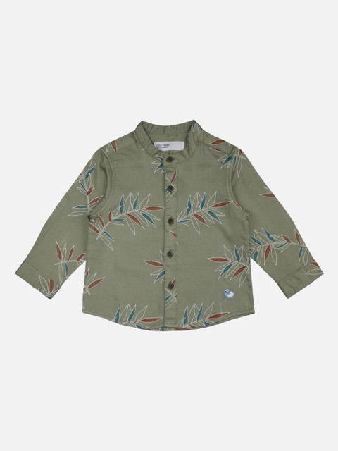 

ZERO THREE Boys Green Regular Fit Printed Cotton Casual Shirt