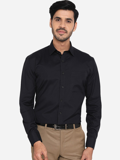

JADE BLUE Men Black Regular Fit Solid Pure Cotton Casual Shirt