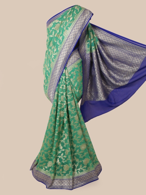Pothys Green & Blue Pure Silk Woven Design Banarasi Saree