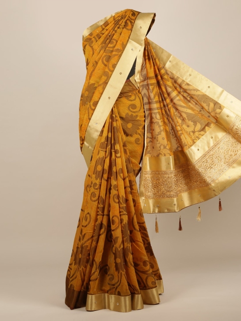 

Pothys Mustard Woven Design Jute Silk Saree With Tasseled Pallu