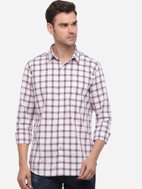 

JADE BLUE Men White Slim Fit Checked Pure Cotton Casual Shirt