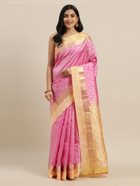 

The Chennai Silks Pink & Gold-Coloured Pure Silk Woven Design Dharmavaram Saree