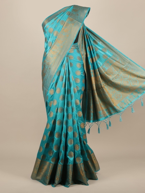 

Pothys Blue & Gold-Toned Jute Silk Woven Design Saree