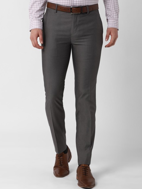 Peter England Elite Men Charcoal Grey Slim Fit Solid Formal Trousers