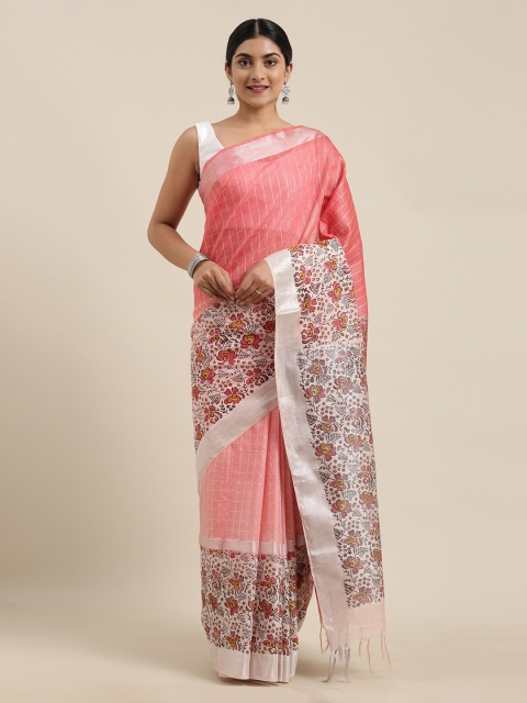 

The Chennai Silks Peach-Coloured Checked Pure Cotton Saree