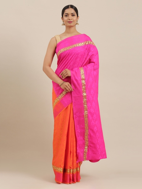 

The Chennai Silks Orange & Pink Art Silk Colourblocked Saree