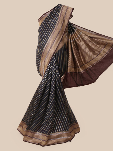 

Pothys Black Pure Silk Printed Banarasi Saree