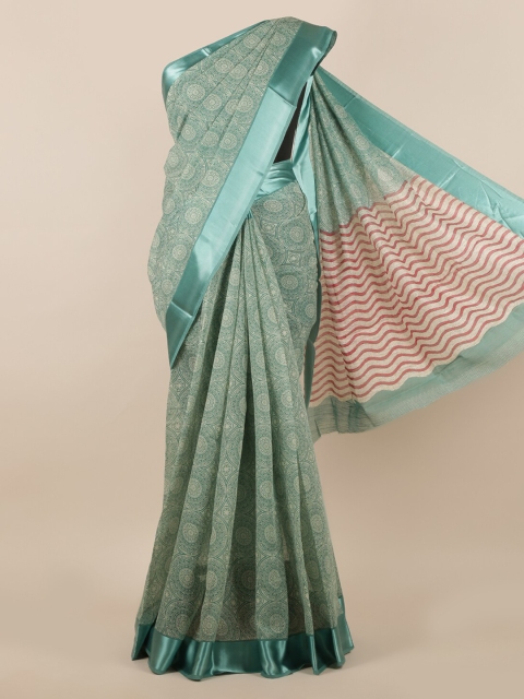 

Pothys Green Printed Jute Silk Saree