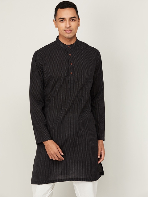 

Melange by Lifestyle Men Black & Grey Striped Thread Work Kurta
