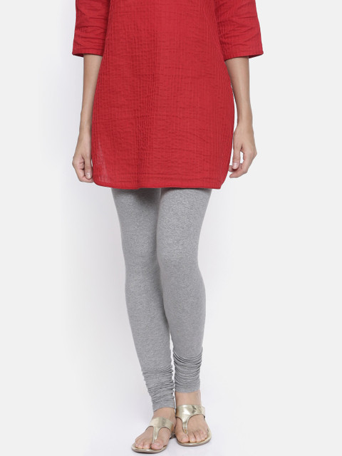 

Bitz Women Grey Melange Solid Organic Cotton Stretch Churidar-Length Leggings