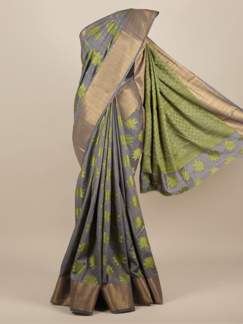 

Pothys Grey & Green Jute Silk Woven Design Saree