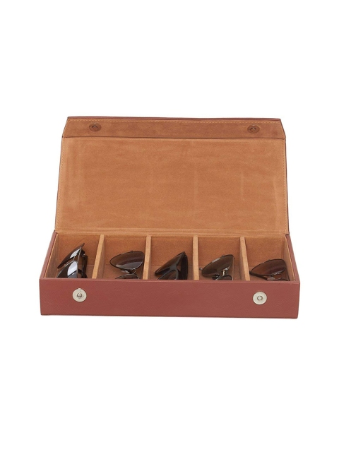 Leather World Brown Solid 5 Compartments Sunglasses Case