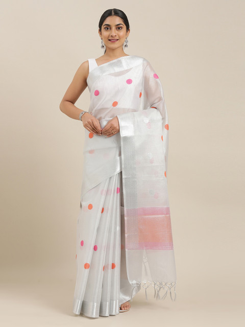 

The Chennai Silks Silver-Toned Organza Woven Design Banarasi Saree