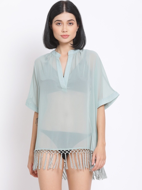 

Oxolloxo Women Green Solid Tassel Beach Cover-Up