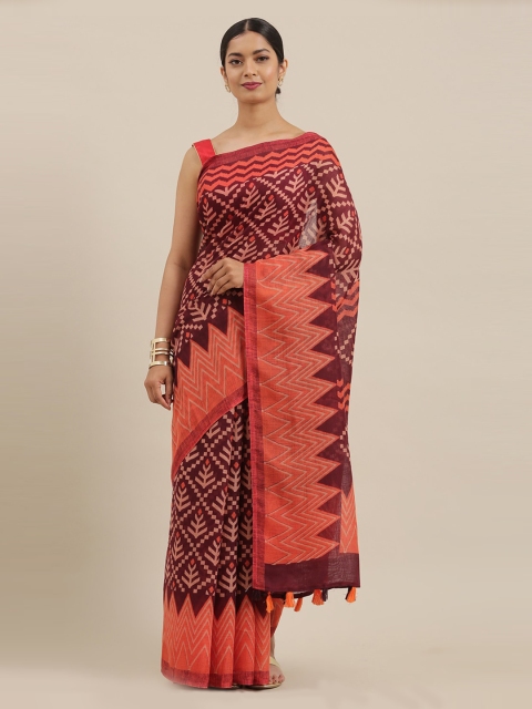 

The Chennai Silks Maroon Printed Linen Blend Saree