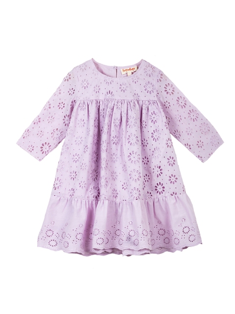 

Hugsntugs Girls Purple Self Design Cotton A-Line Dress