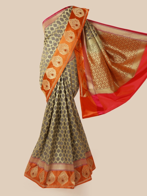 

Pothys Grey & Orange Pure Silk Woven Design Banarasi Saree