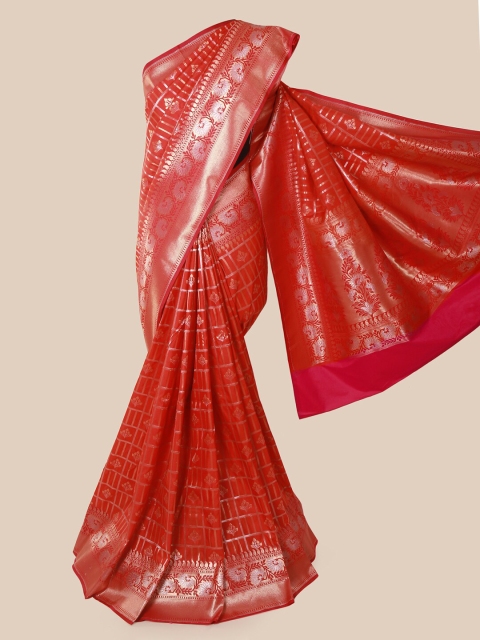 

Pothys Red & Gold-Toned Pure Silk Woven Design Banarasi Saree
