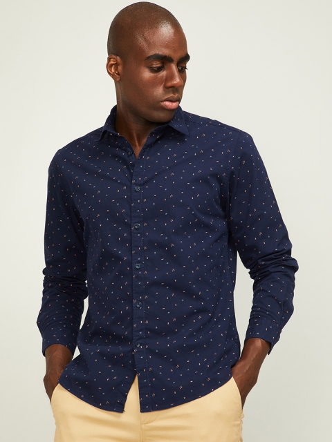 

CODE by Lifestyle Men Navy Blue Slim Fit Printed TAM Cotton Casual Shirt