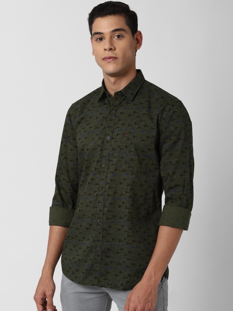 

Peter England Casuals Men Olive Green Slim Fit Printed Pure Cotton Casual Shirt