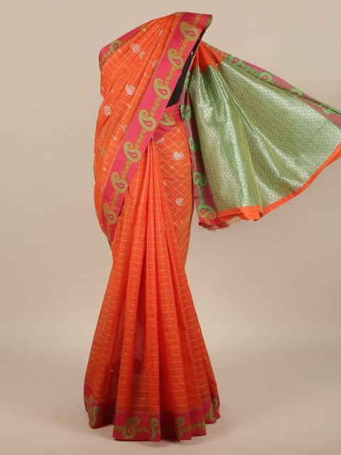 

Pothys Orange Checked Silk Cotton Saree