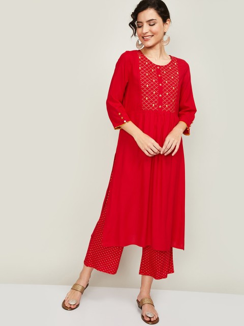 

Melange by Lifestyle Women Red Yoke Design Kurta with Trousers