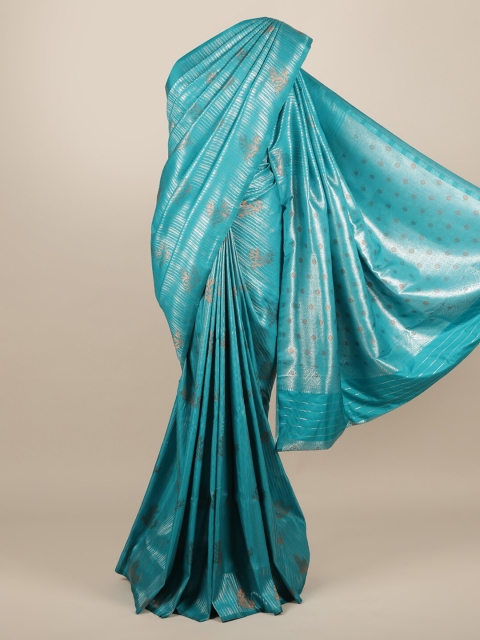 

Pothys Turquoise Blue & Silver-Coloured Jute Silk Striped Saree