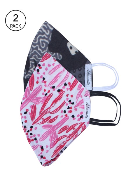 

ADORENITE Pack Of 2 Printed 2-Ply Reusable Cloth Face Masks, Black
