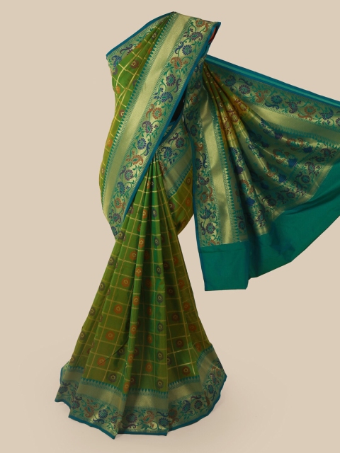 Pothys Green & Gold-Toned Pure Silk Woven Design Banarasi Saree