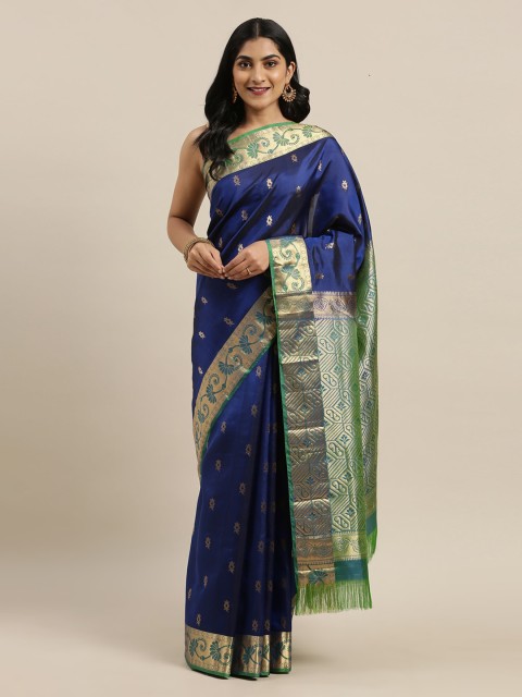 

The Chennai Silks Navy Blue & Green Pure Silk Woven Design Dharmavaram Saree