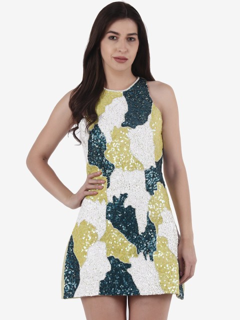 

Diwaah Women Lime Green Embellished Pure Cotton A-Line Dress
