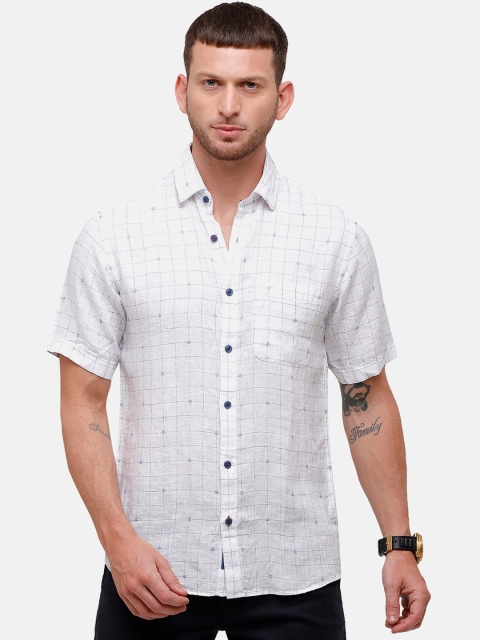 

Linen Club Men White Regular Fit Checked Casual Shirt