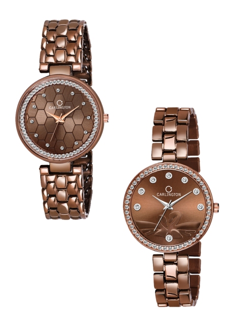 

CARLINGTON Unisex Set Of 2 Brown Analogue Watch Combo Hexa Brown and Duck Brown