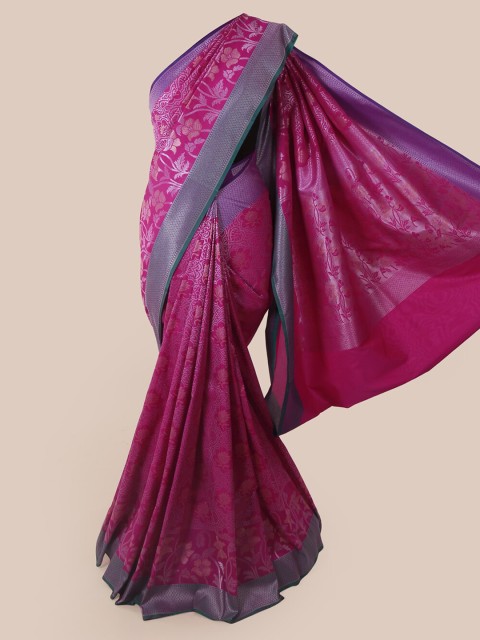 

Pothys Magenta & Blue Pure Silk Floral Woven Design Banarasi Saree
