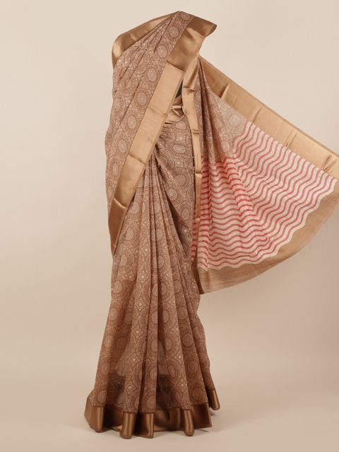 

Pothys Brown Printed Jute Silk Saree