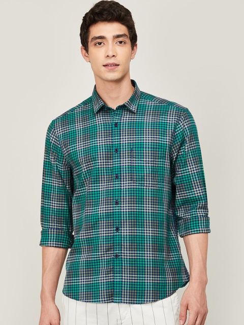 

CODE by Lifestyle Men Green & Blue Regular Fit Checked JACK Cotton Casual Shirt