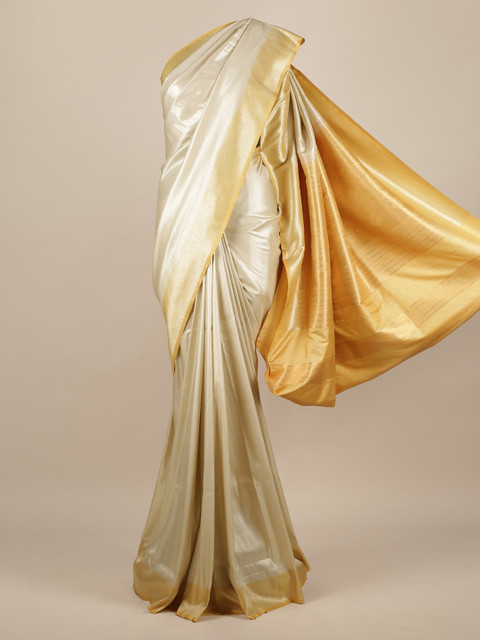 

Pothys Cream-Coloured & Gold-Toned Jute Silk Solid Saree