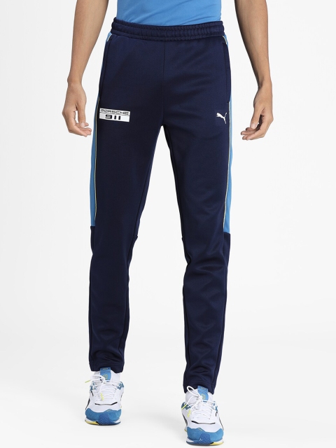 Puma Men Navy Blue Striped PL T7 Slim-Fit Track Pants