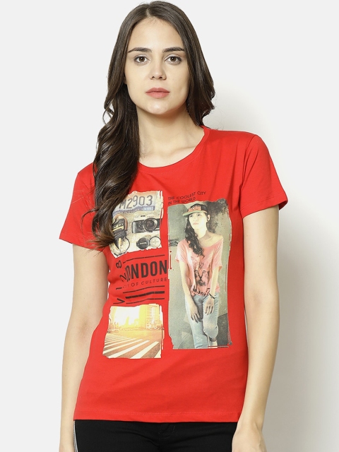 

V2 Value & Variety Red Printed Chambray Regular Top