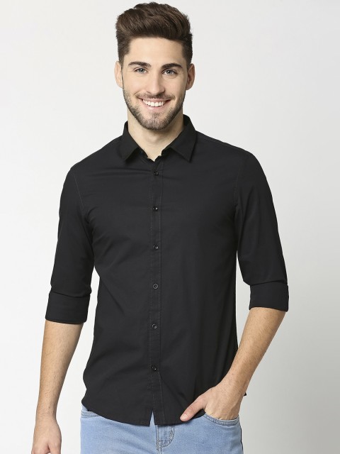 

Bewakoof Men Black Slim Fit Solid Pure Cotton Casual Shirt