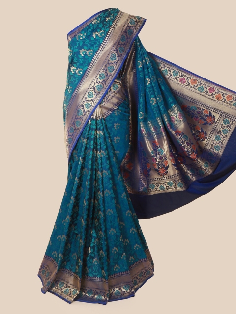 

Pothys Blue & Sea Green Pure Silk Woven Design Banarasi Saree
