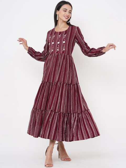 

FASHOR Women Maroon Embellished Fit and Flare Dress