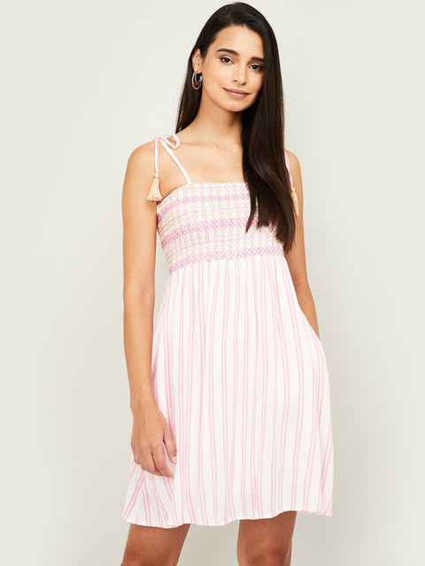 

Ginger by Lifestyle Women Pink Striped Empire Dress