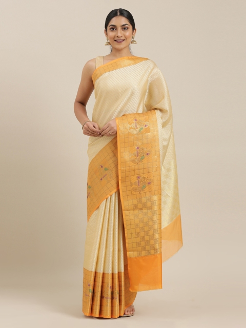 

The Chennai Silks Beige & Gold-Toned Organza Woven Design Banarasi Saree