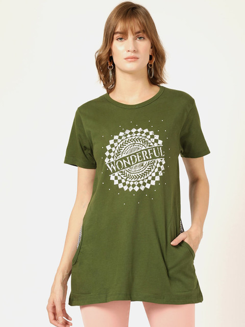 

V2 Value & Variety Green Printed Chambray A-Line Longline Top